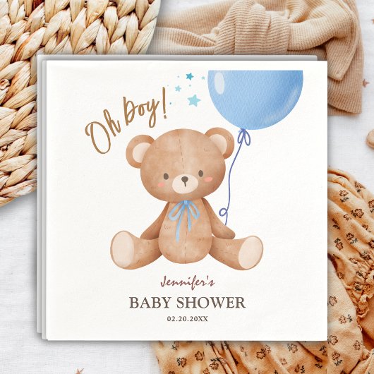 Oh jongen | Teddy Bear Blue Balloon Baby shower Servet