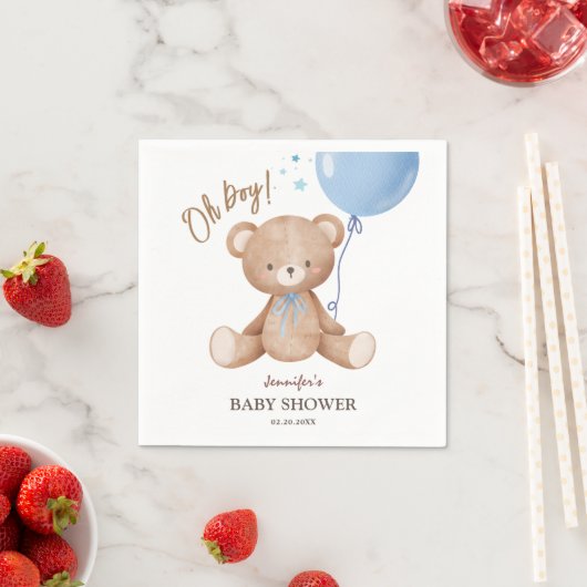 Oh jongen | Teddy Bear Blue Balloon Baby shower Servet (Insitu)