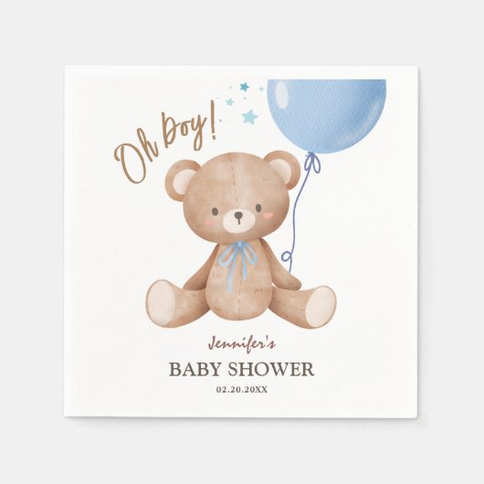 Oh jongen | Teddy Bear Blue Balloon Baby shower Servet (Voorkant)