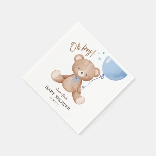 Oh jongen | Teddy Bear Blue Balloon Baby shower Servet (Hoek)