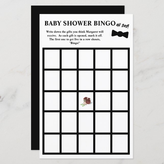 Oh jongen! Tuxedo Baby shower Bingo (Voorkant / Achterkant)
