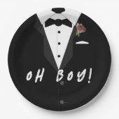 Oh jongen! Tuxedo Favor Box Papieren Bordje (Voorkant)