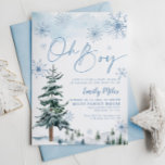 Oh Jongen uitnodiging, Winter baby shower Uitnodig Kaart<br><div class="desc">Blauwe winter wonderland baby shower uitnodiging voor een jongen.</div>