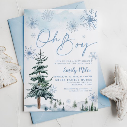Oh Jongen uitnodiging, Winter baby shower Uitnodig Kaart