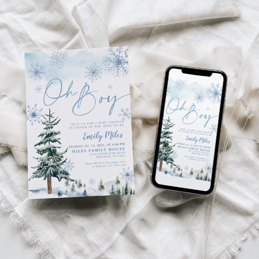 Oh Jongen uitnodiging, Winter baby shower Uitnodig Kaart