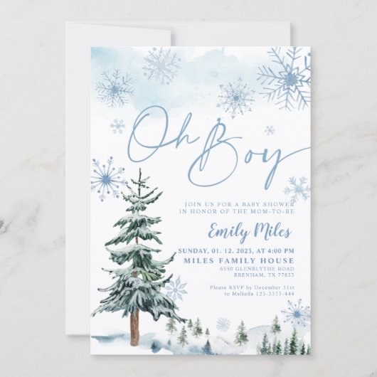 Oh Jongen uitnodiging, Winter baby shower Uitnodig Kaart (Voorkant)