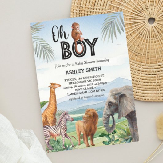 Oh jongen! Wild Safari Dieren Baby shower Kaart