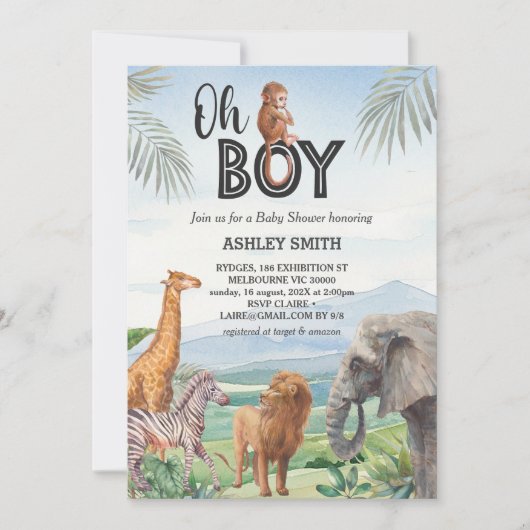 Oh jongen! Wild Safari Dieren Baby shower Kaart (Voorkant)