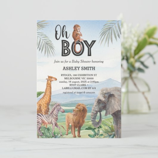 Oh jongen! Wild Safari Dieren Baby shower Kaart (Staand voorkant)