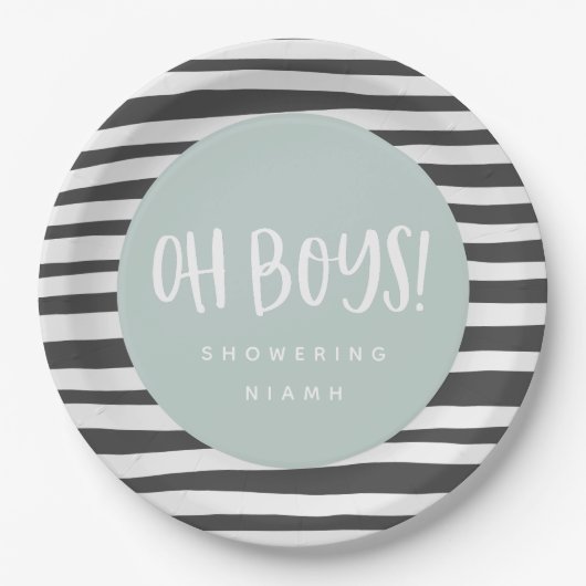 Oh jongens, baby shower-tweeling-servetten papieren bordje (Voorkant)