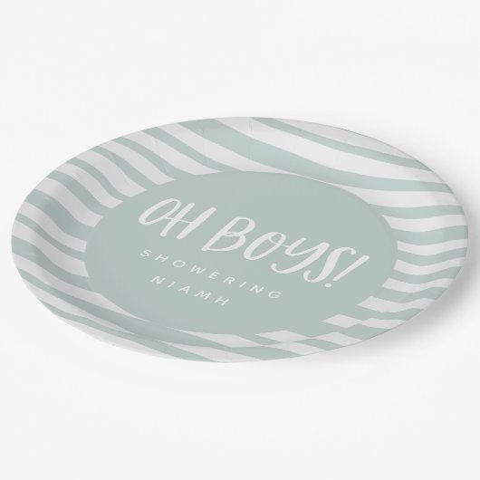 Oh jongens, baby shower-tweeling-servetten papieren bordje (Gekanteld)