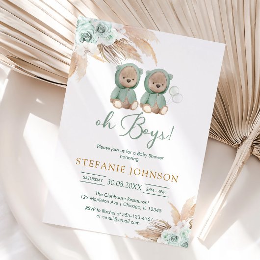 Oh jongens teddybeer babyshower uitnodiging