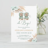 Oh jongens teddybeer babyshower uitnodiging (Staand voorkant)