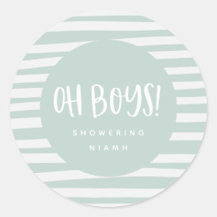 Oh jongens, tweeling baby shower feest ronde sticker