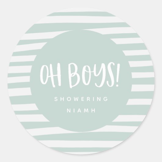 Oh jongens, tweeling baby shower feest ronde sticker (Voorkant)