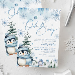 Oh jongensuitnodiging, Winterpinguïn baby shower Kaart