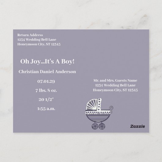 Oh Joy... Het is een jongen! Briefkaart (Achterkant)