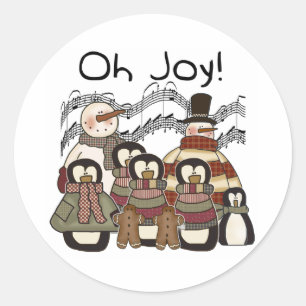 Oh Joy Kerstmis Pinguïns Sneeuwmannen Ronde Sticker