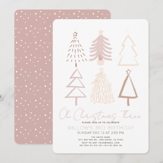 Oh Kerst Drie Boho Roze Bomen 3de Verjaardag Kaart (Voorkant / Achterkant)