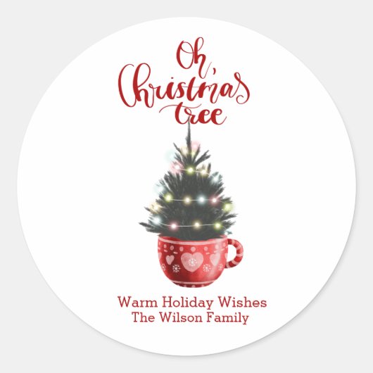 Oh kerstboom Hot Chocolate, speciaal gepersonalise Ronde Sticker (Voorkant)