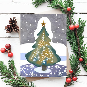 Oh Kerstboom   Watercolor Winter Schilderij Briefkaart