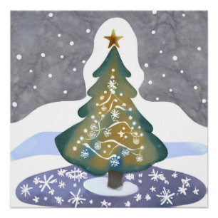Oh Kerstboom Watercolor Winter Schilderij Perfect Poster