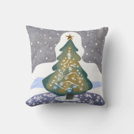 Oh Kerstboom | Waterverf Winter Schilderij Kussen