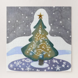 Oh Kerstboom | Waterverf Winter Schilderij Legpuzzel