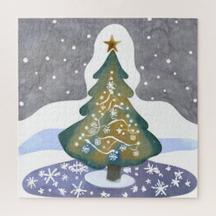 Oh Kerstboom Waterverf Winter Schilderij Legpuzzel