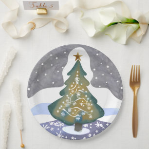 Oh Kerstboom Waterverf Winter Schilderij Papieren Bordje