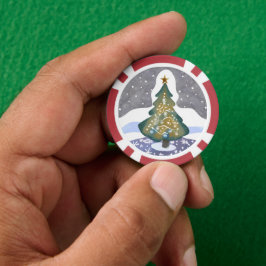 Oh Kerstboom | Waterverf Winter Schilderij Poker Chips