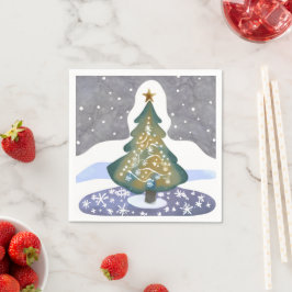 Oh Kerstboom | Waterverf Winter Schilderij Servet