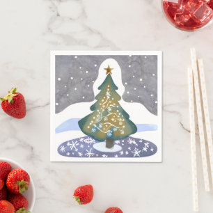 Oh Kerstboom Waterverf Winter Schilderij Servet