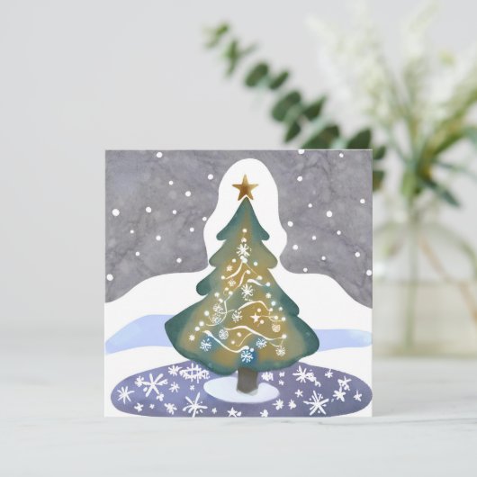 Oh kerstboom | Waterverf Winterschilderkunst Feestdagenkaart (Staand voorkant)