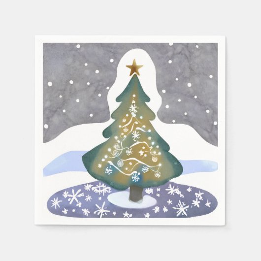 Oh kerstboom | Waterverf Winterschilderkunst Servet (Voorkant)