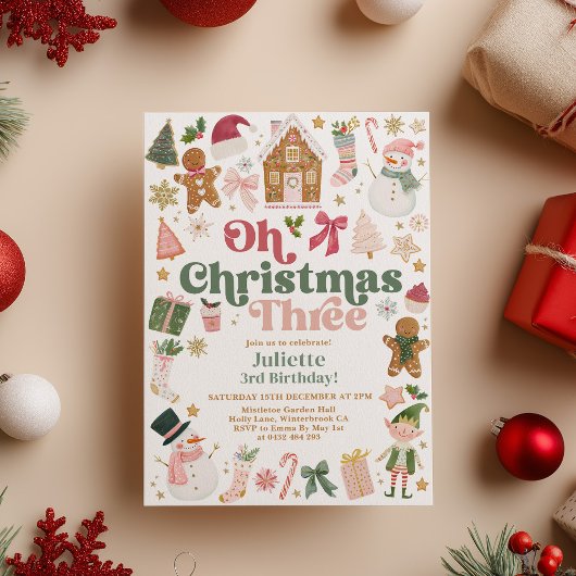 Oh Kerstmis Drie 3e Verjaardag Kerst Thema Feestel Kaart