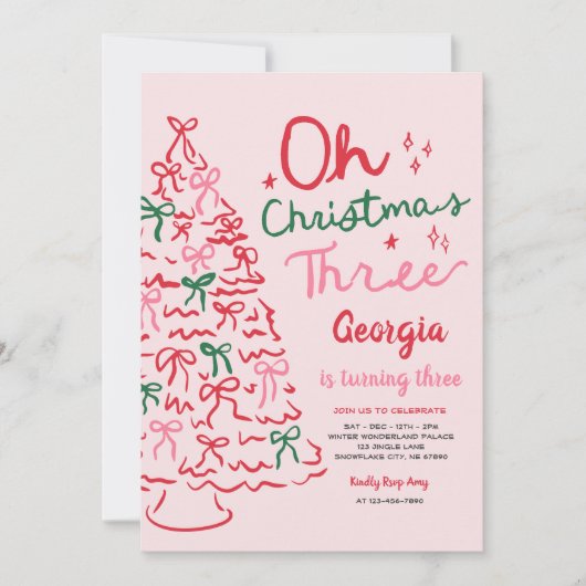 Oh Kerstmis Drie Coquette Kerstmis 3e Verjaardag Kaart (Voorkant)