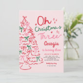 Oh Kerstmis Drie Coquette Kerstmis 3e Verjaardag Kaart (Staand voorkant)