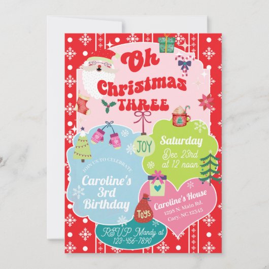 Oh Kerstmis Drie meisje uitnodiging voor 3e verjaa (Voorkant)