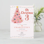 Oh Kerstmis Drie Roze Meisje 3e Verjaardag Kaart (Staand voorkant)