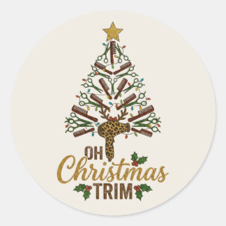Oh Kerstmis Trim Kapsalon Kerstboom Ronde Sticker