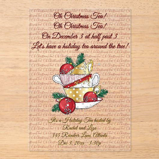Oh Kerstthee! Acryl Uitnodigingen (Voorkant)