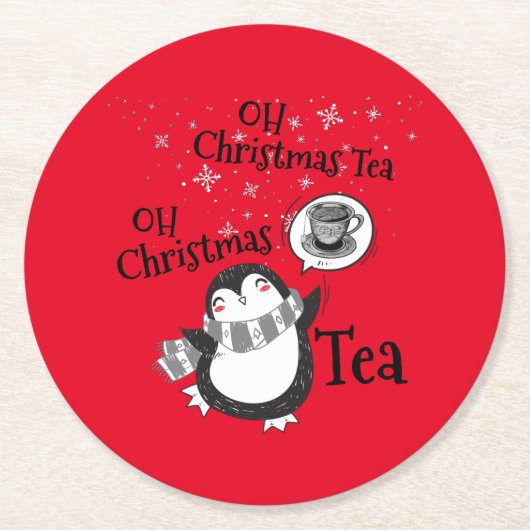 Oh Kerstthee Penguin Lover - Tea Drinker Ronde Kartonnen Onderzetter (Voorkant)