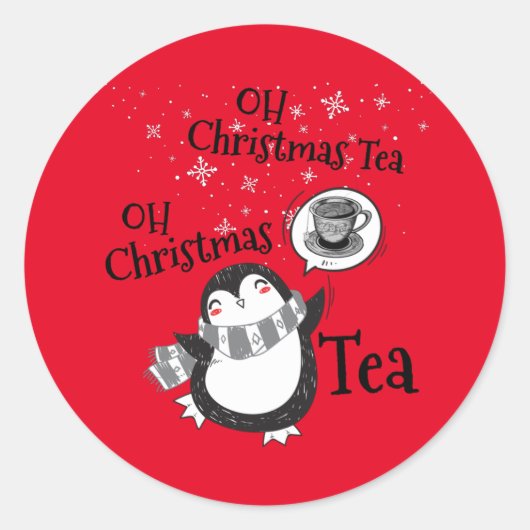Oh Kerstthee Penguin Lover - Tea Drinker Ronde Sticker (Voorkant)