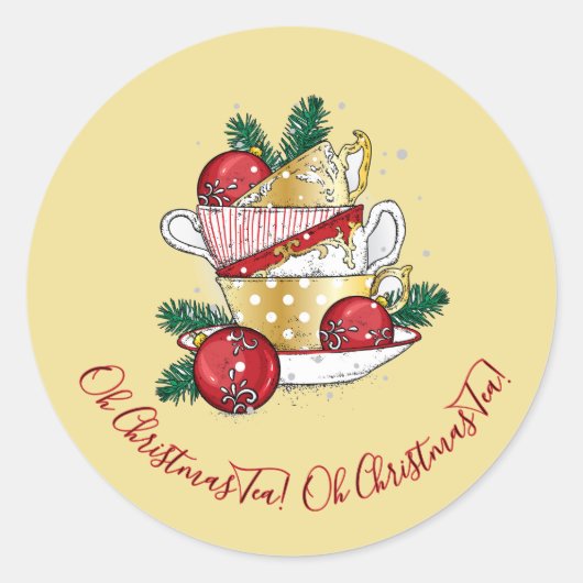 Oh Kerstthee! Ronde Sticker (Voorkant)