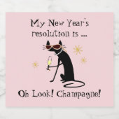 Oh kijk! Champagne! Nieuwjaarskat Sparkling Wijnetiket (Enkel label)