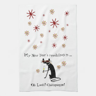 Oh kijk! Champagne! Nieuwjaarskat Theedoek