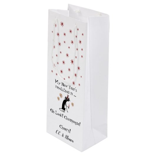 Oh kijk! Champagne! Nieuwjaarskat Wijn Cadeautas (Voorkant Gekanteld)