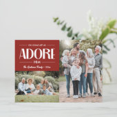 Oh kom laat ons aanbidden hem ROOD Christelijk 2 f Feestdagenkaart (Staand voorkant)