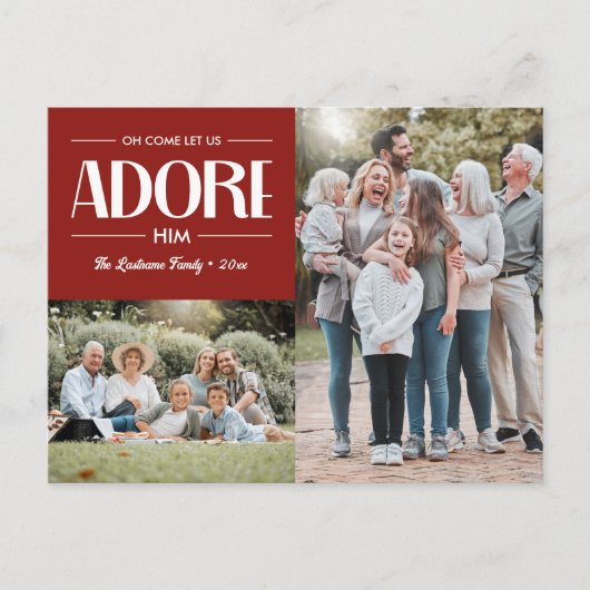 Oh kom laat ons aanbidden hem ROOD Christelijk 2 f Feestdagenkaart (Voorkant)